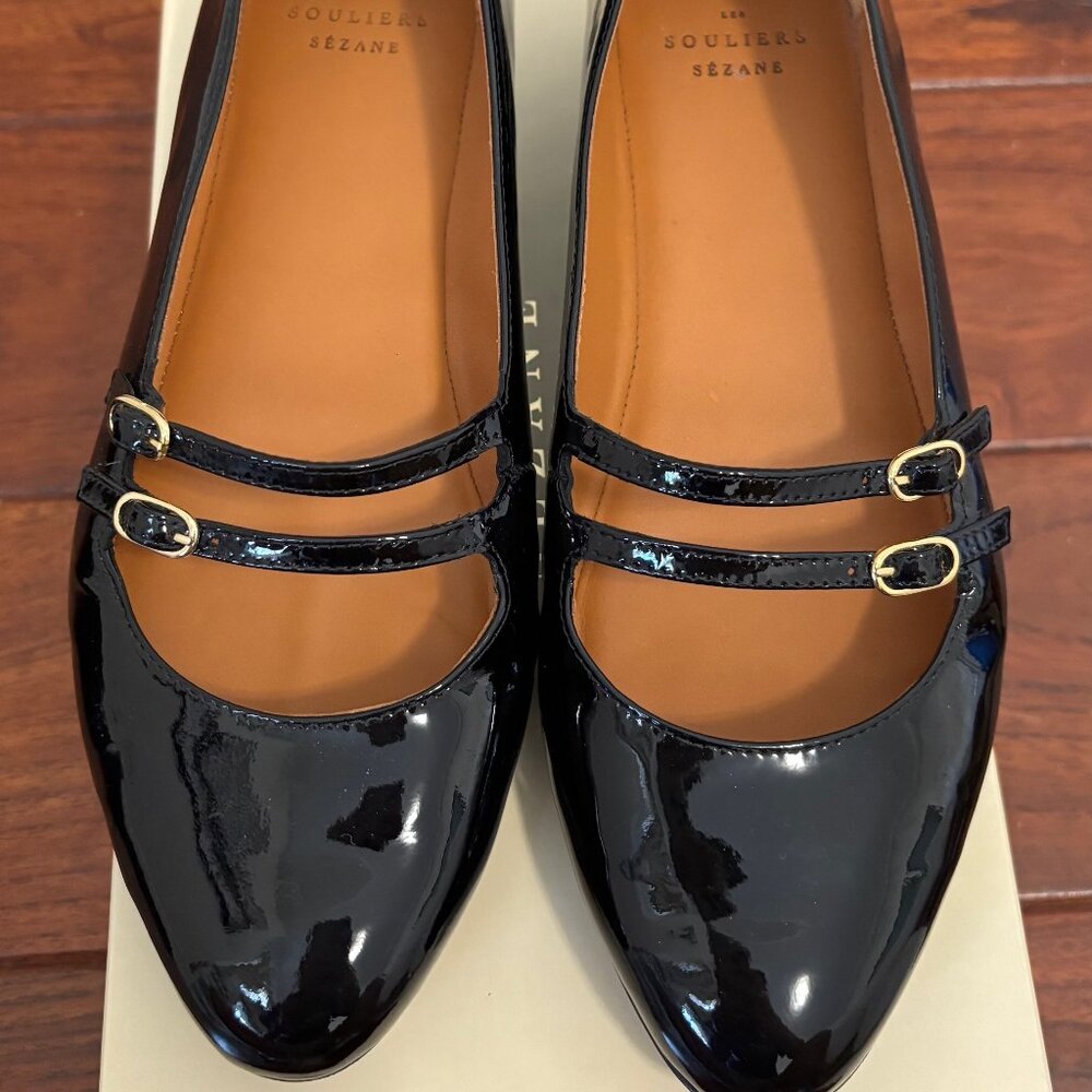 Sézane Ninon Low Ballerina Flats - Black Patent Leather - Size US 6.5